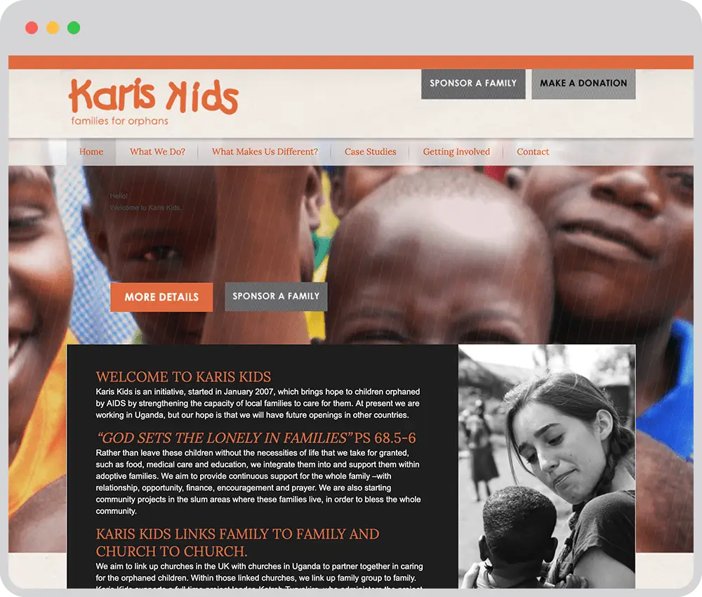 Preview of Karis Kids website before Clarity